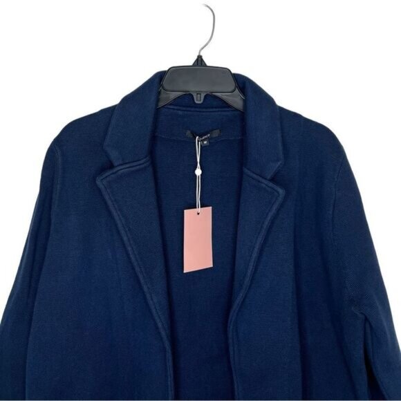 Quince Navy 100% Organic Cotton Knit Open Front Blazer Size Medium - Picture 5 of 11